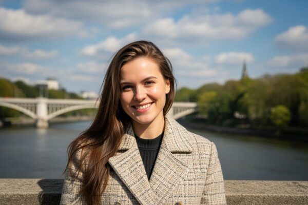 Skupina mladých lidí před moderním nočním klubem při nočním osvětlení města.