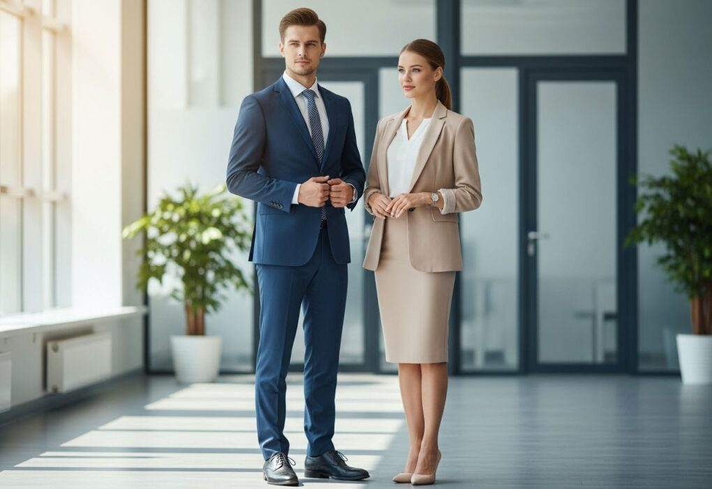 Mladý muž a žena v kanceláři připravení na pracovní pohovor ve formálním oblečení