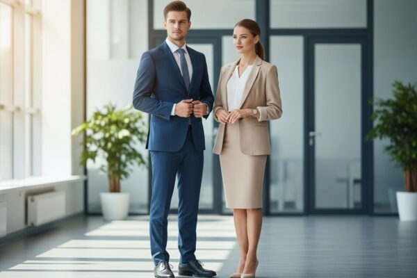 Mladý muž a žena v kanceláři připravení na pracovní pohovor ve formálním oblečení